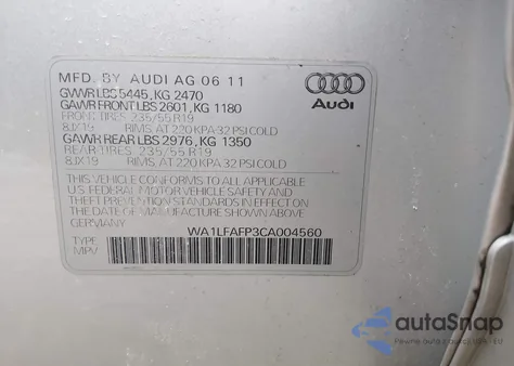 2012 Audi Q5 2.0T Premium z USA, uszkodzony, nr VIN WA1LFAFP3CA004560